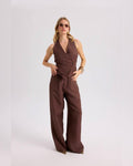 Brown open back linen set