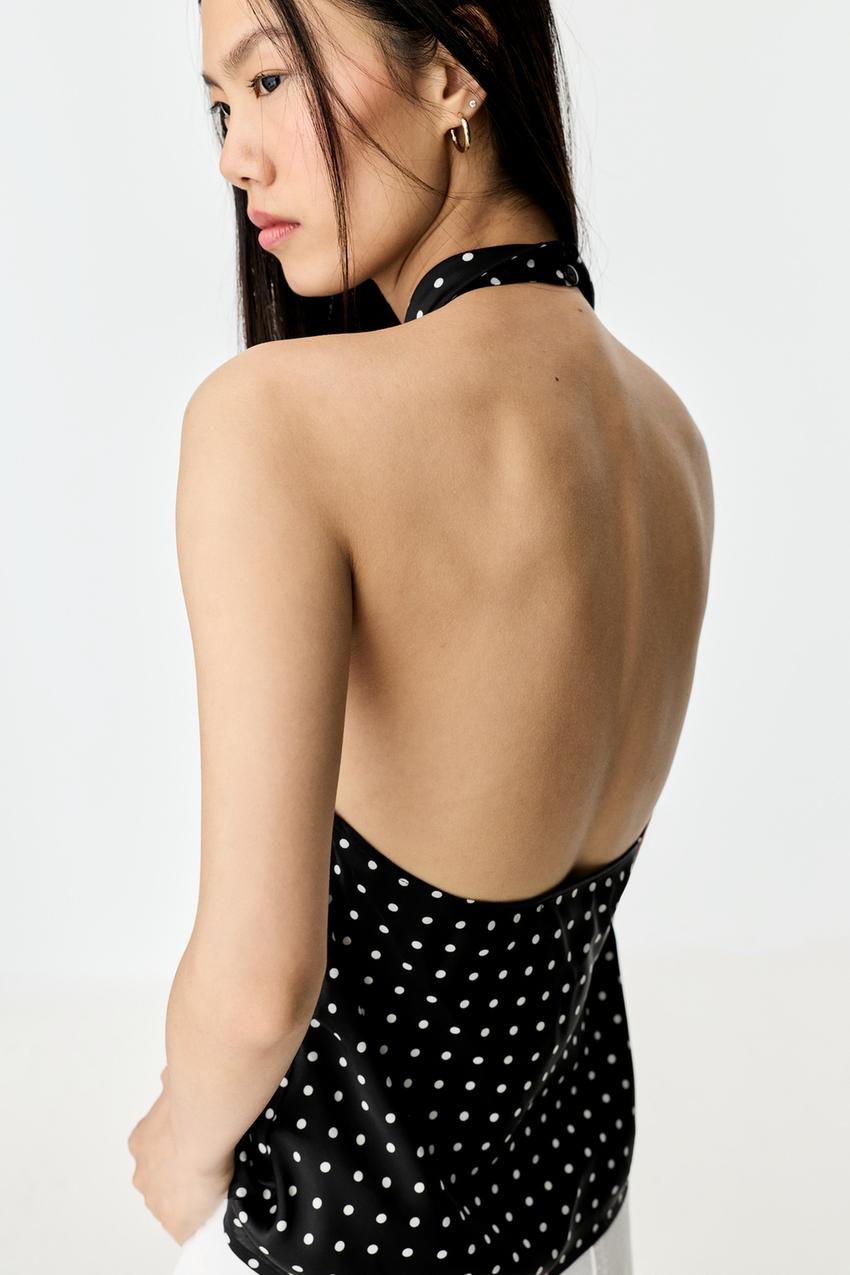 Black Polka dot backless top