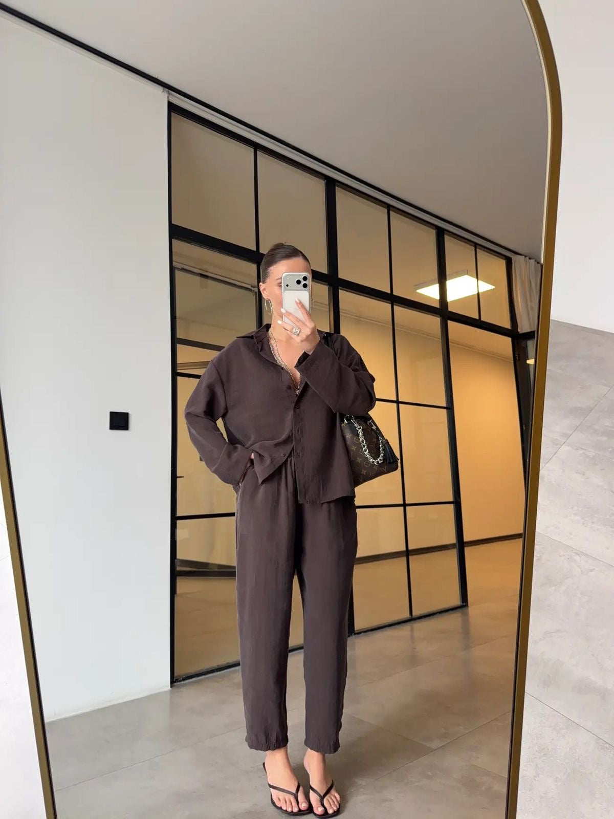 Brown long sleeve linen set